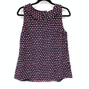 ModCloth Jessy B Peter Pan Collar Sleeveless Blouse Sz M Blue Pink Polka Dot